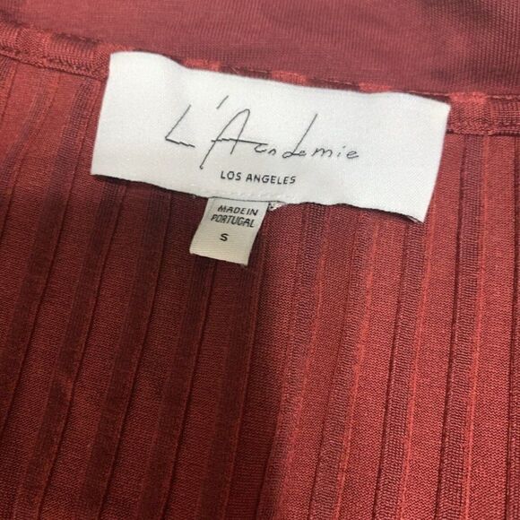 L’acadamie Authentic Solid Burgundy Red Long Sleeve V Neck MIDI Dress Small - Picture 6 of 8